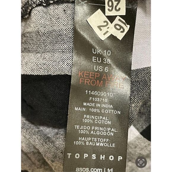 TOPSHOP SHIRRING SEERSUCKER CHECK PUFF SLEEVE MINI DRESS Size 10 - Picture 9 of 11